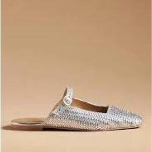 Anthropologie Silver Mary Jane Slides